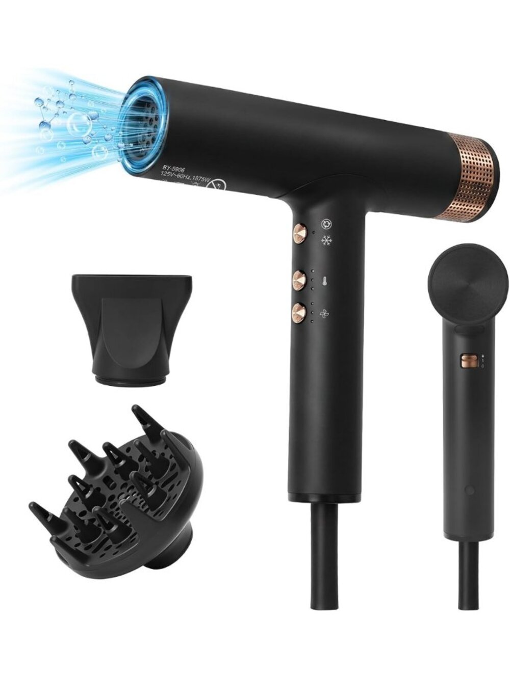Powerful 1875W Hair Dryer with Diffuser, Fast Drying, 3 Heat/Speed Settings